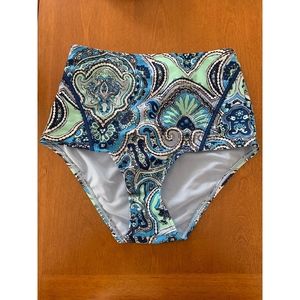 Blue Paisley Hi-Rise Swim Bottoms